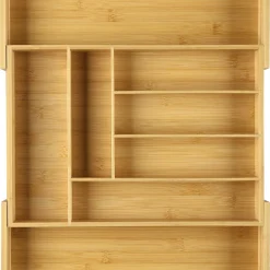 Besticklåda bambu, justerbar bredd, 33,2-56 x 46 x 6 cm