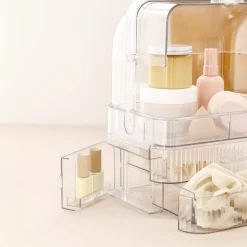 Bärbar sminkförvaring med lådor, display, klar plast