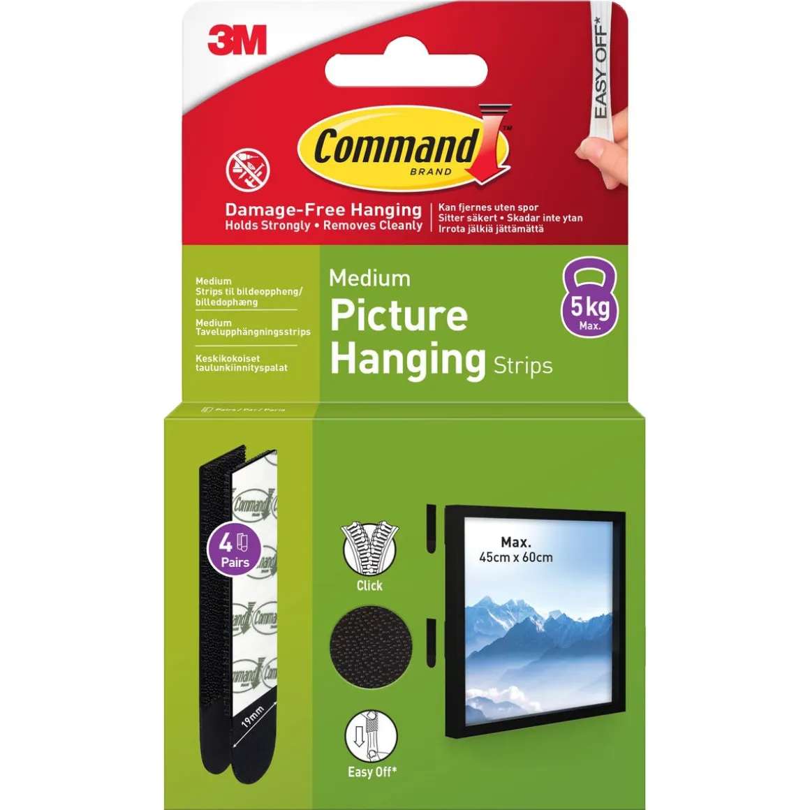 Command tavelupphängning självhäftande, 5 kg, 4-pack