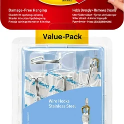 Command Value Pack självhäftande krok, rostfri ståltråd
