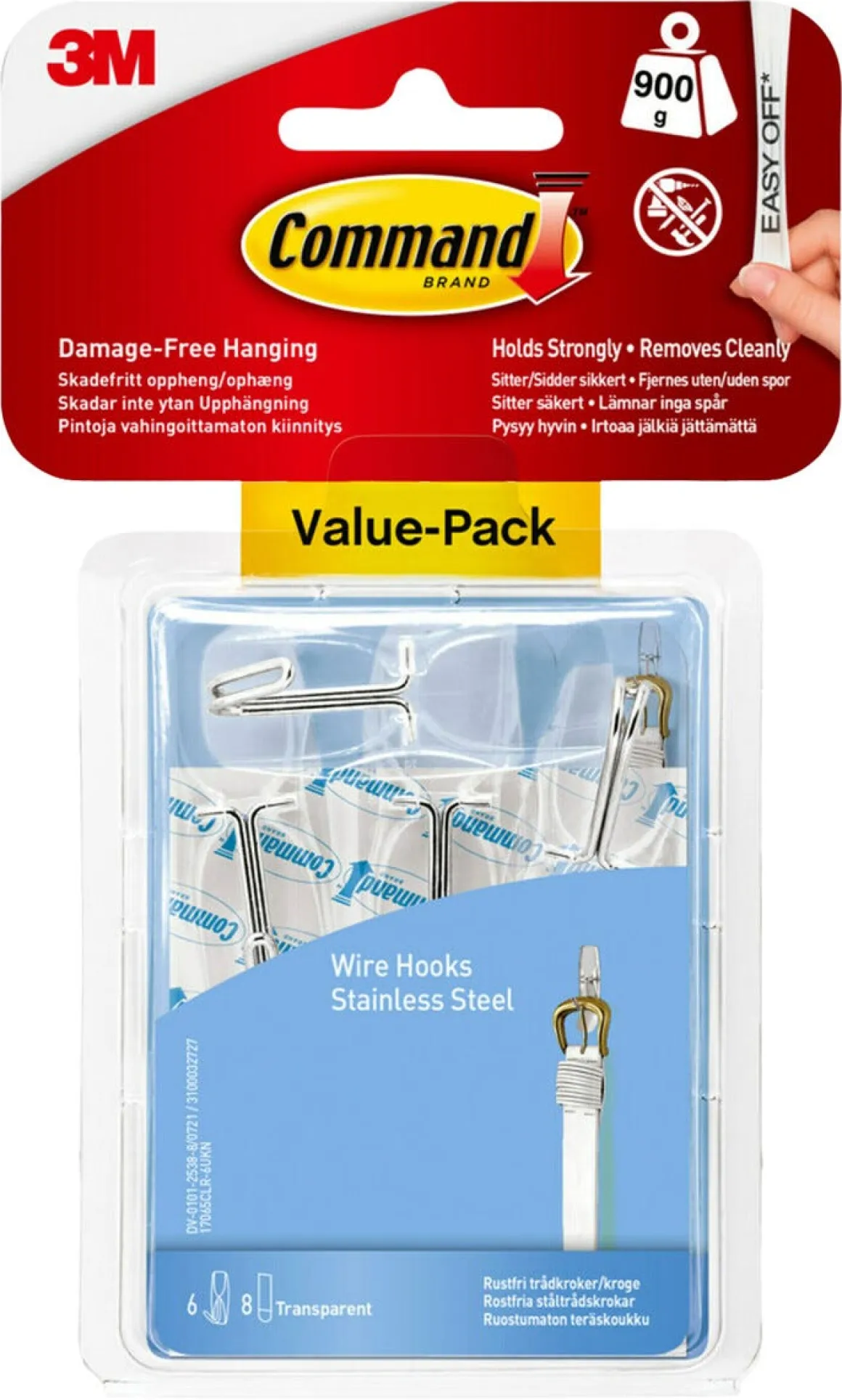 Command Value Pack självhäftande krok, rostfri ståltråd