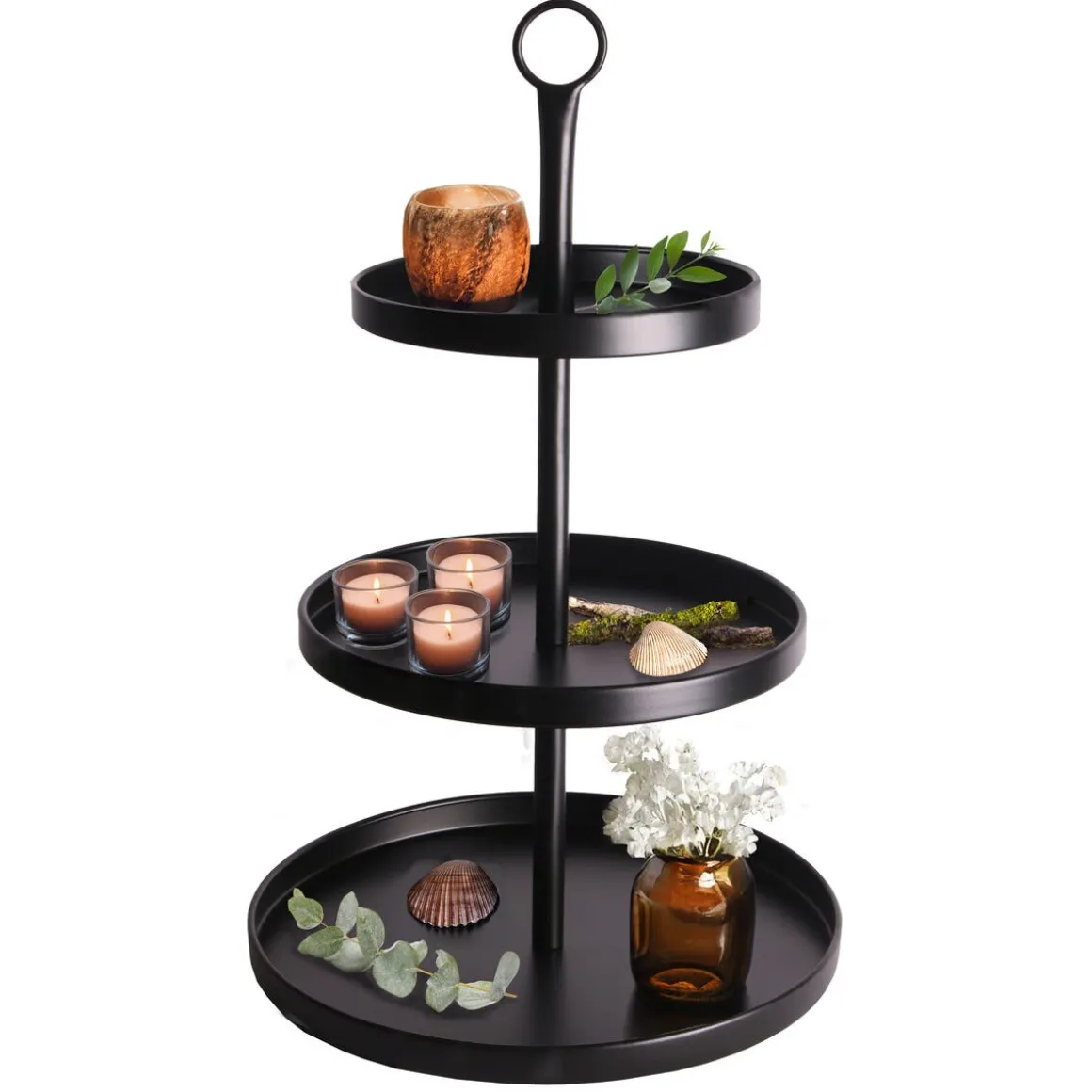Dekorationsfat 3 våningar metall svart 48 cm