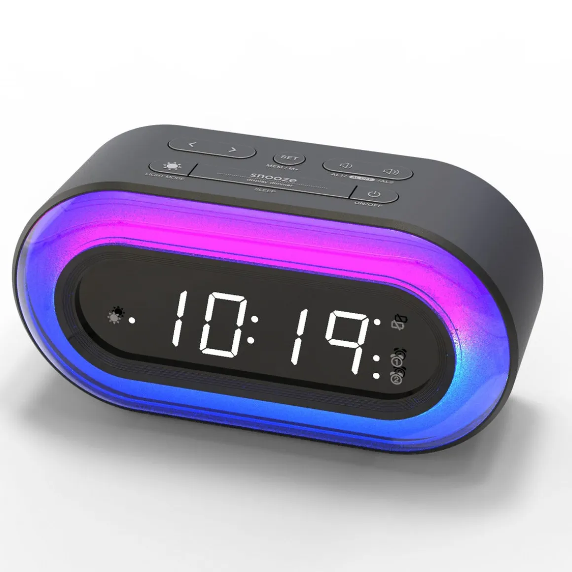 Digital väckarklocka med ljus, svart RGB