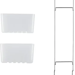 Duschhylla, 2 duschkorgar och krokar, för duschvägg