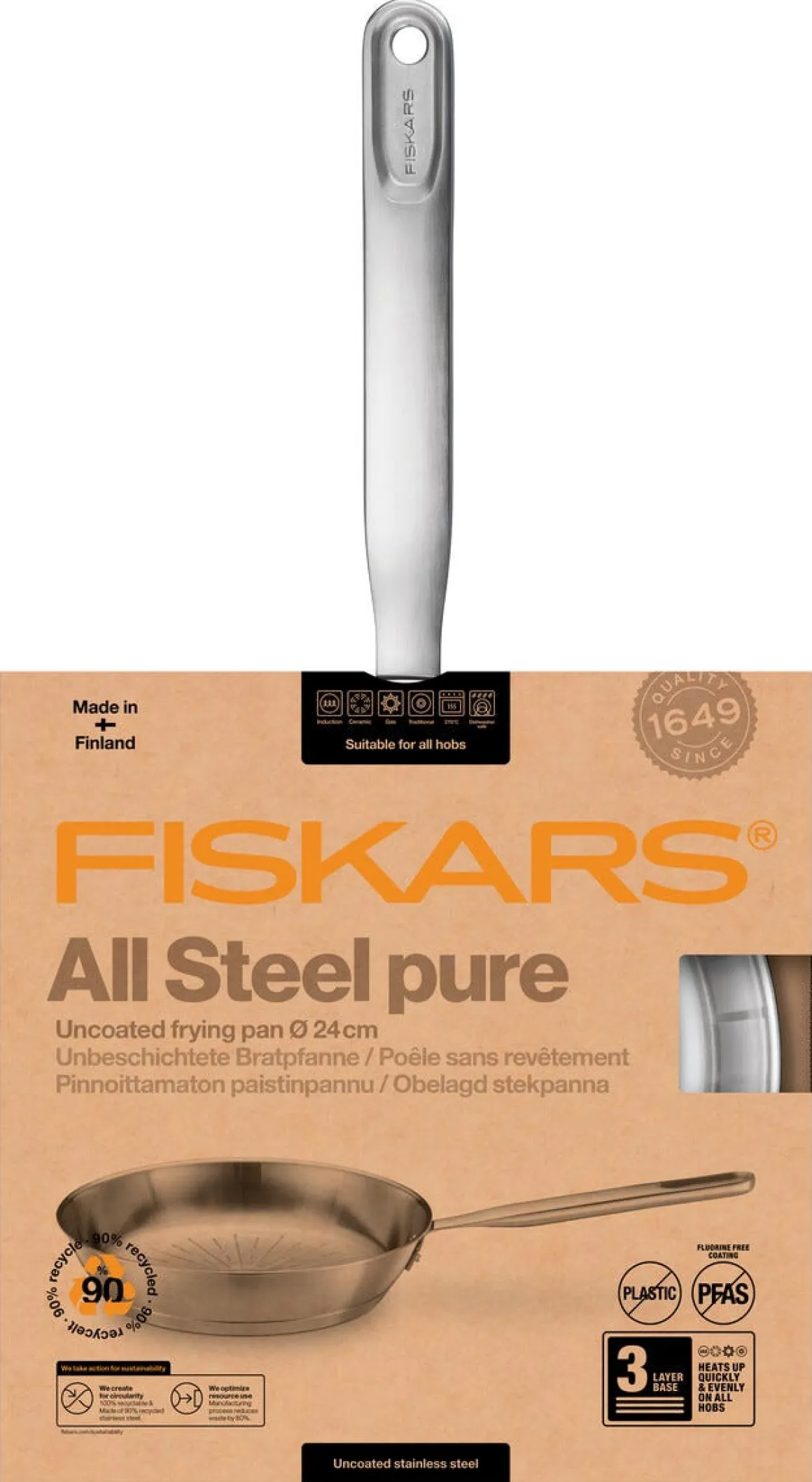 Fiskars All Steel Pure stekpanna rostfritt stål, 24 cm