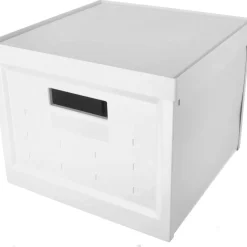 Förvaringslåda kvadrat med lock, vit plast, vikbar
