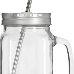 Glasburk med metallsugrör