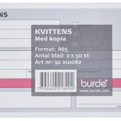Kvittens med kopia, A65 med 50 blad