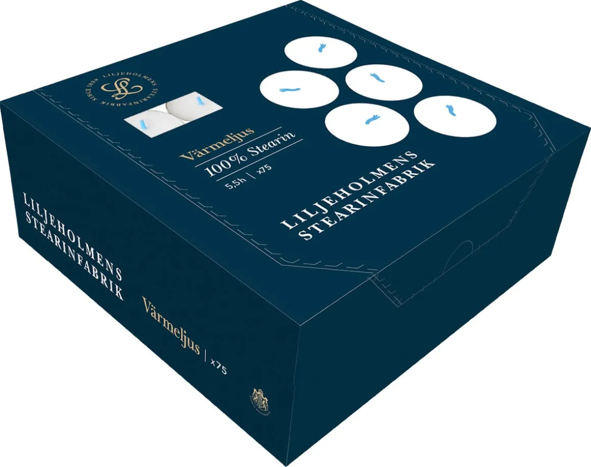 Liljeholmens värmeljus, vita, 75-pack, 100 procent stearin