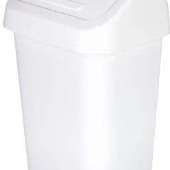 Liten papperskorg med vipplock badrum, vit, 10 liter