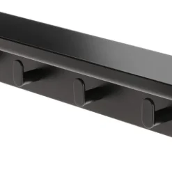 Liten vägghylla svart metall, med krokar