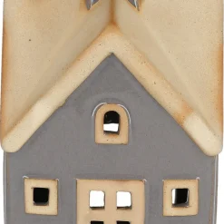 Ljuslykta hus i keramik för värmeljus, grå