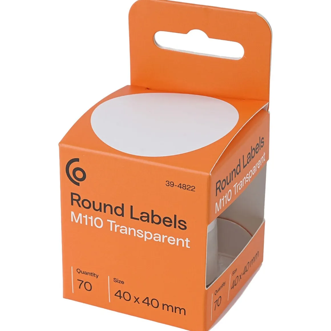 M110-etiketter, runda, transparenta, 40 mm, 70-pack