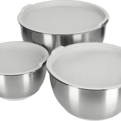 Rostfria skålar med lock, 3-pack