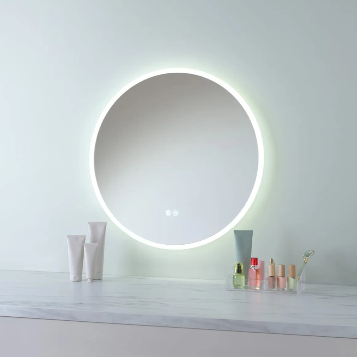 Rund badrumsspegel med dimbar belysning, vit, 60 cm