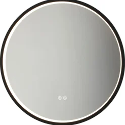 Rund badrumsspegel med dimbar belysning, svart, 60 cm