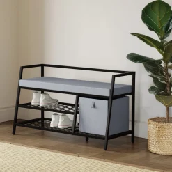 Sittbänk med skoförvaring hall 107x42x62 cm, svart