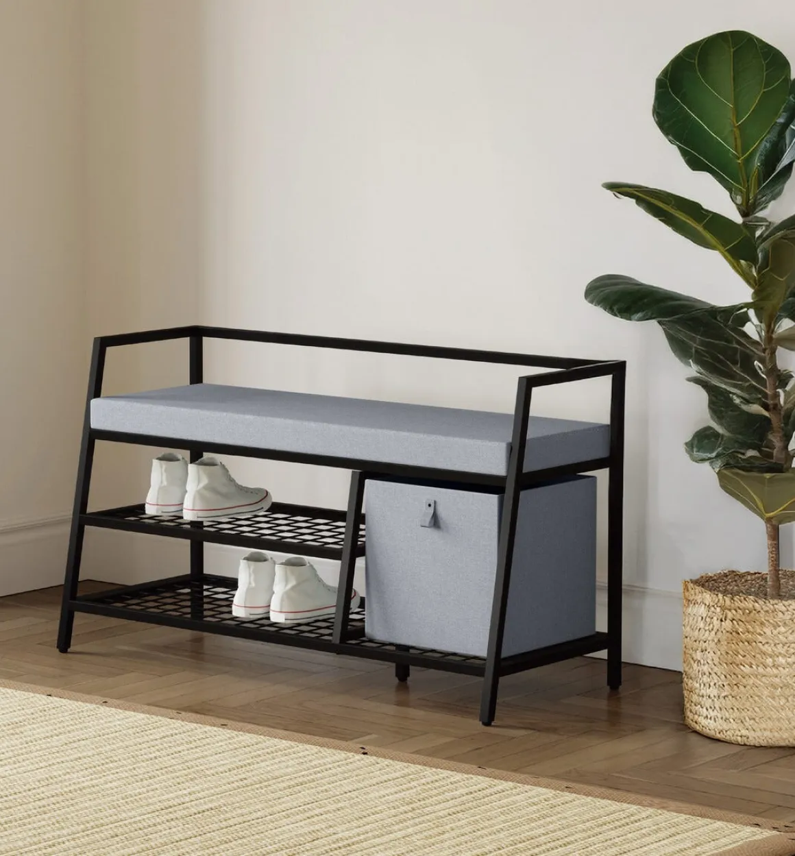 Sittbänk med skoförvaring hall 107x42x62 cm, svart