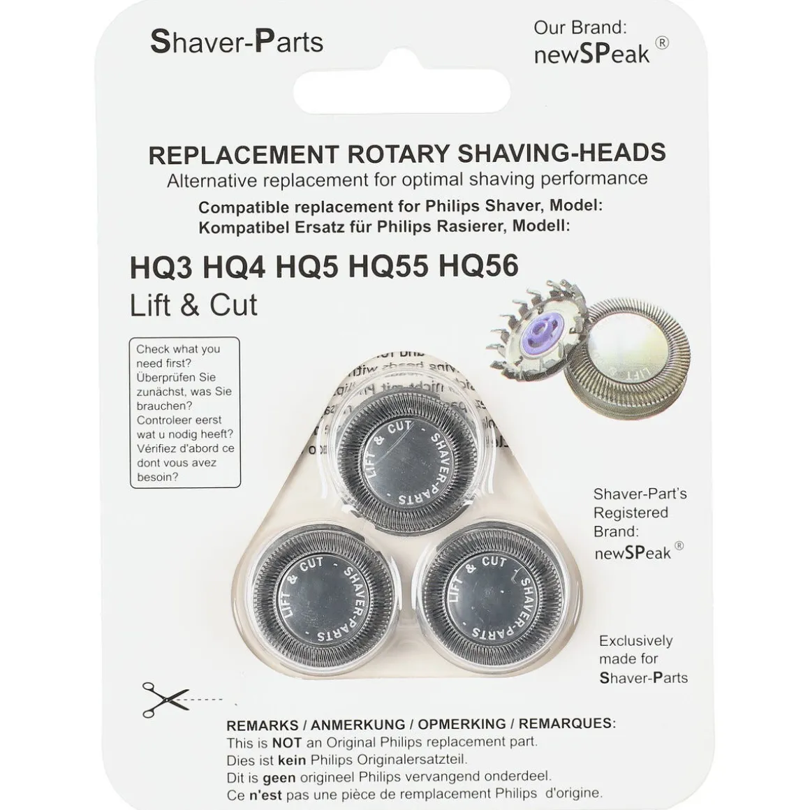 Skärhuvud Lift&Cut HQ3/4/5/55/56 till Philips rakapparat, 3-pack