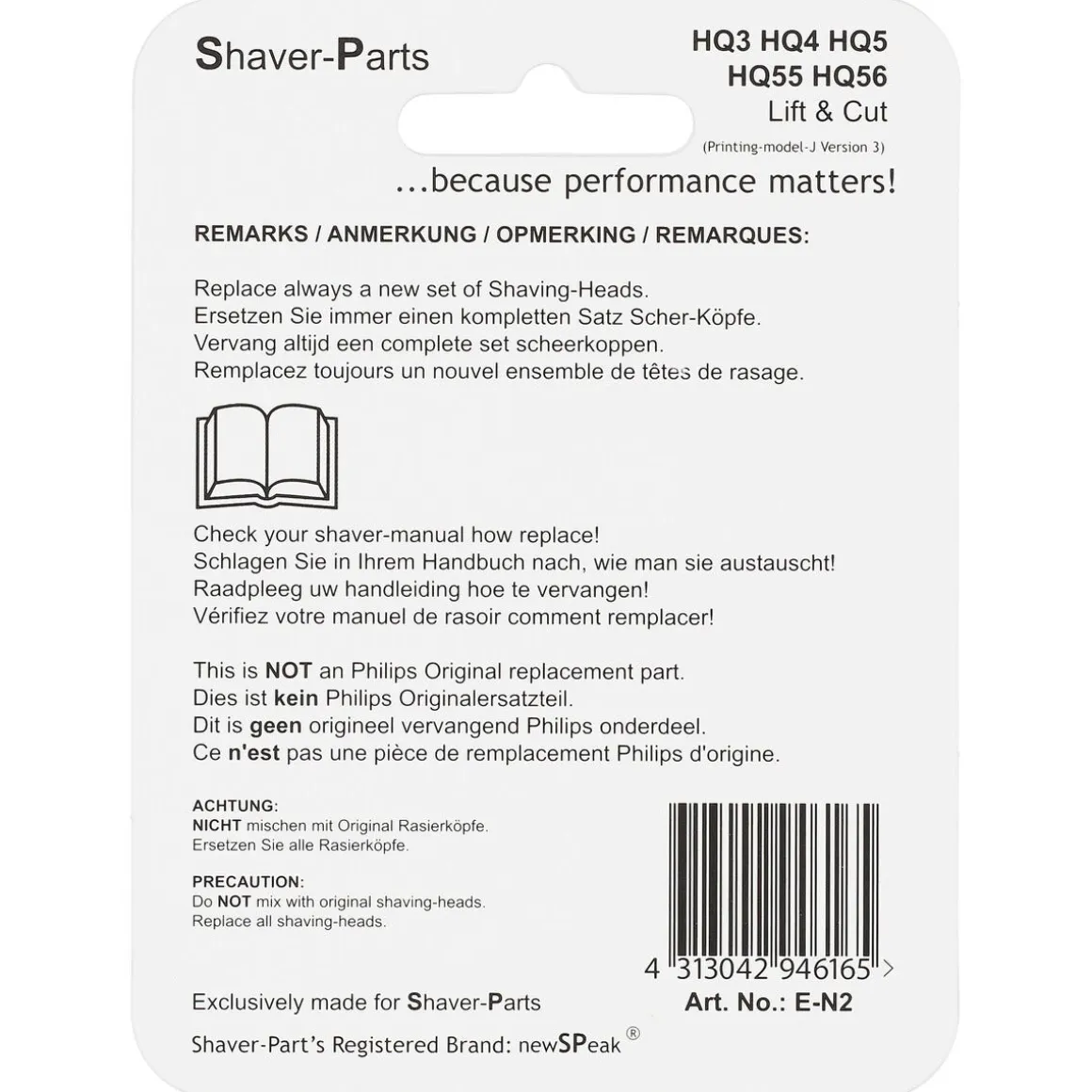Skärhuvud Lift&Cut HQ3/4/5/55/56 till Philips rakapparat, 3-pack