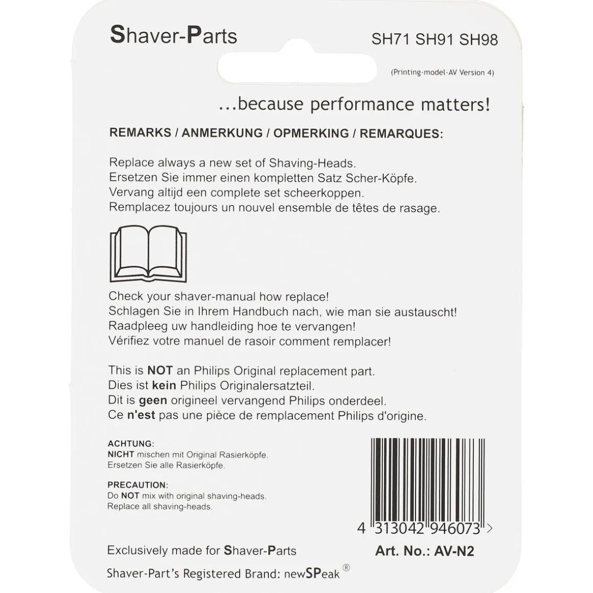 Skärhuvud SH71/SH91/SH98 till Philips rakapparat, 3-pack