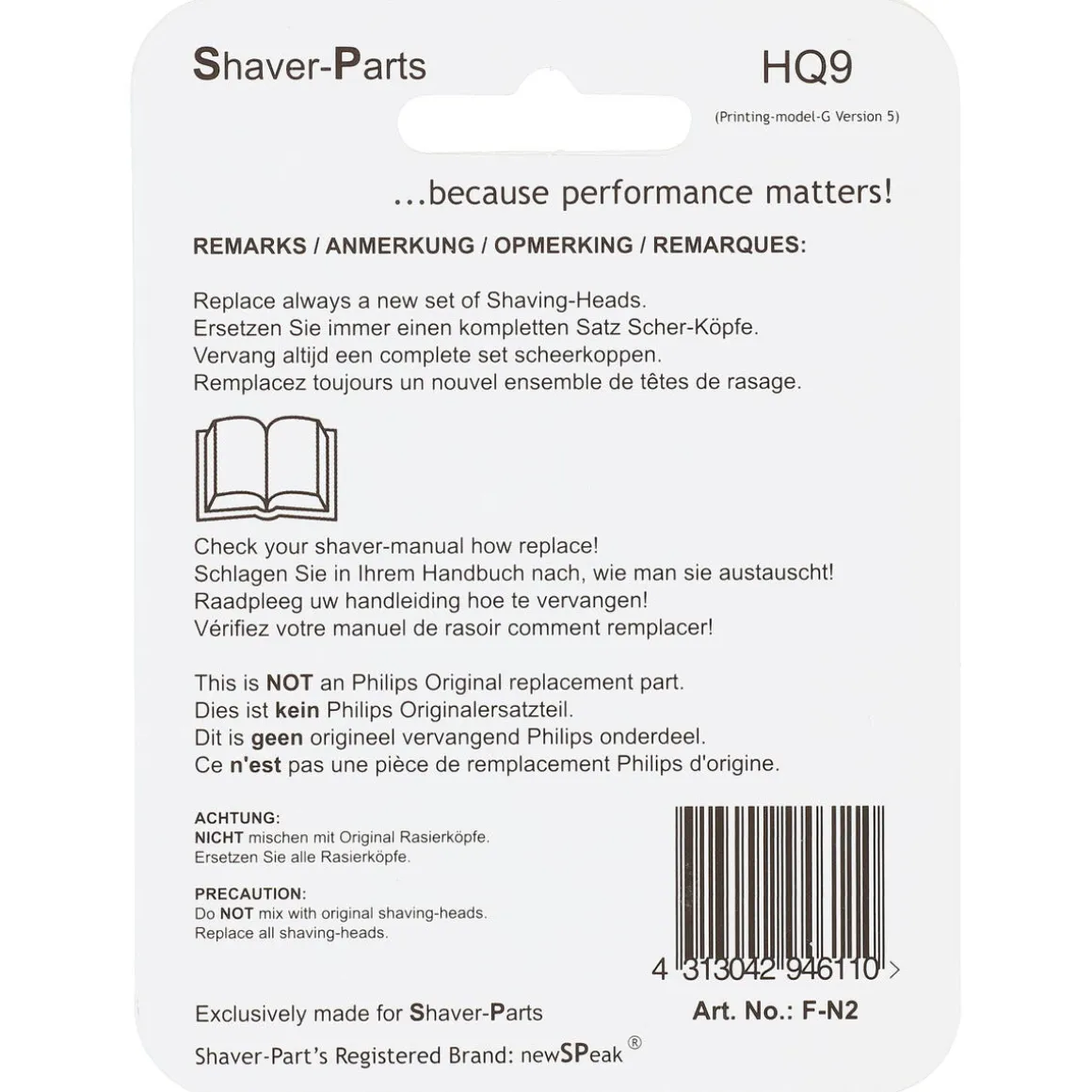 Skärhuvud HQ9 till Philips rakapparat, 3-pack
