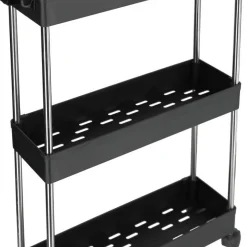 Smal rullvagn med 3 lådor, svart
