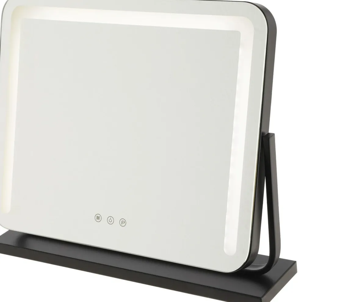 Sminkspegel med LED-belysning, svart, 52 x 44 cm