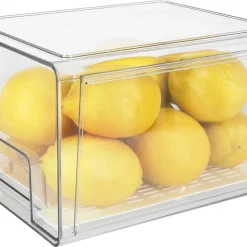 Stapelbar kylskåpsförvaring med låda, transparent