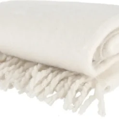 Stickad filt med fransar 127x152 cm, vit