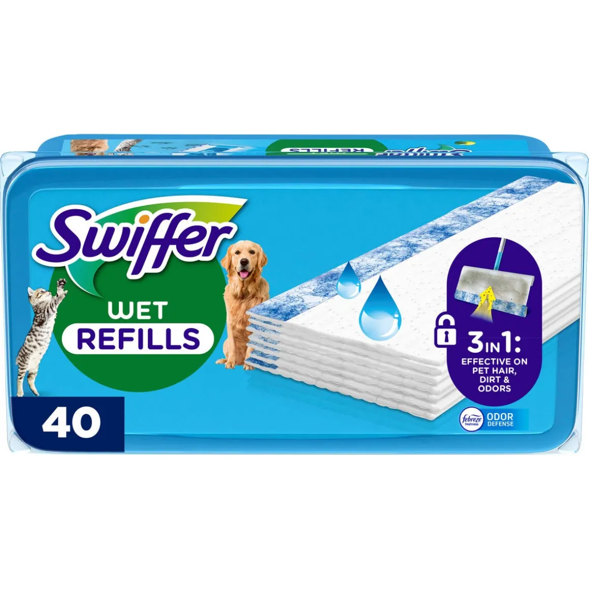 Swiffer Wet Pet fuktiga rengöringsdukar refill, 40-pack