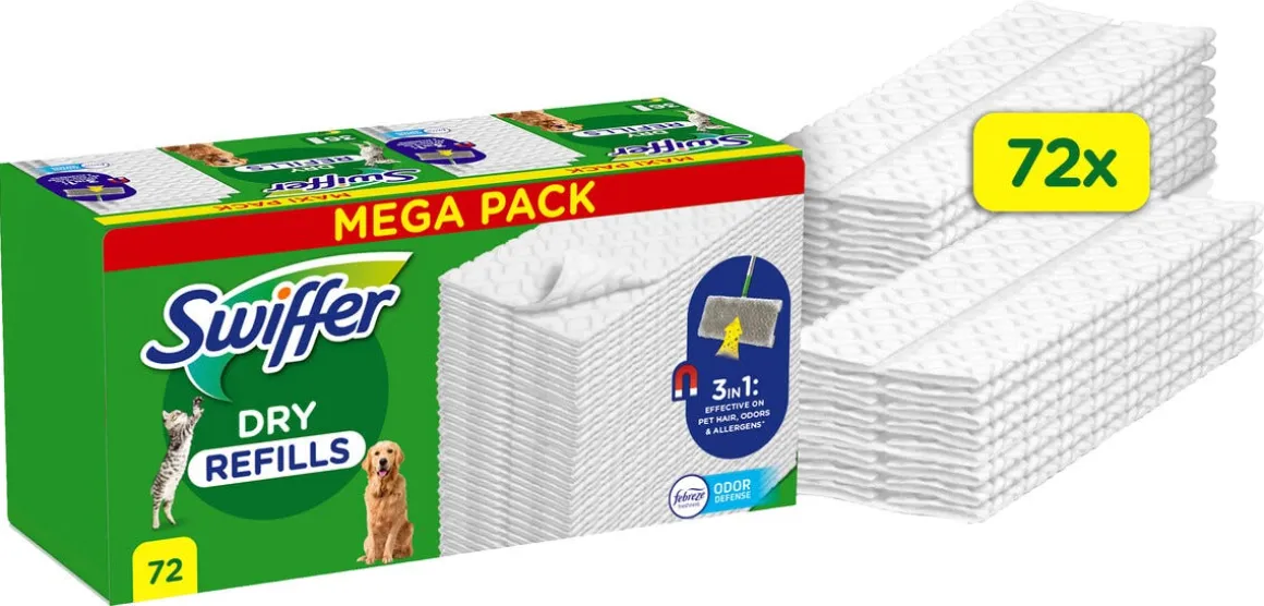 Swiffer Dry Pet refill rengöringsdukar med doft, 72-pack
