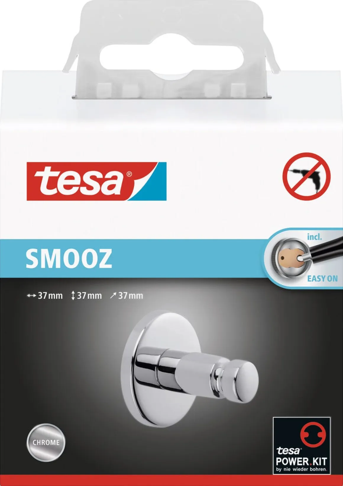 Tesa Smooz handdukskrok självhäftande, krom