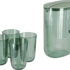 Tillbringare i plast med lock och 4 glas, 2 liter