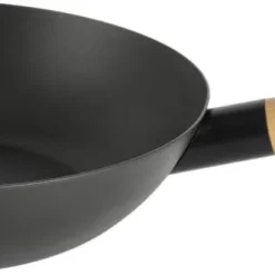 Wokpanna i kolstål med platt botten, 28 cm